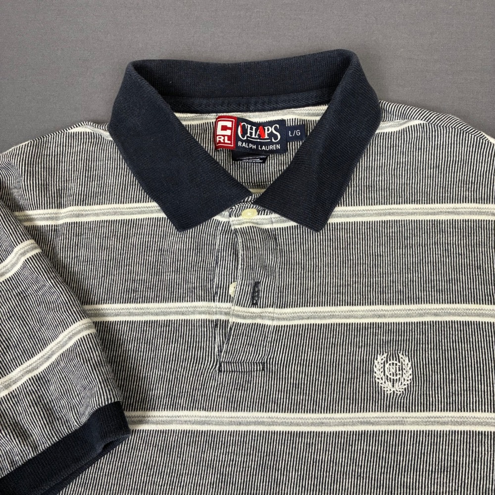 Chaps Ralph Lauren Black & White Striped Short Sleeve Polo Shirt Size Large